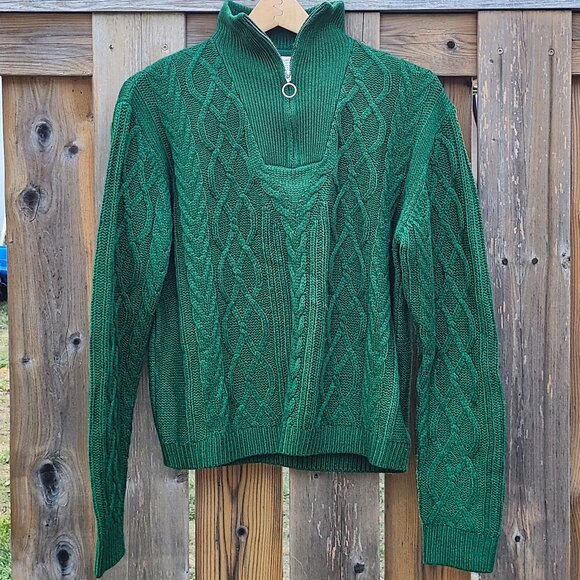 ATTRACTIVE b. Young Cable Kint Sweater Women's Size Large Green 1/4 Zip - Picture 1 of 6